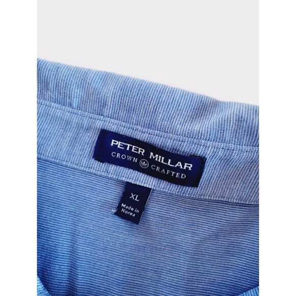 Peter Millar Shirt Mens XL Blue Striped Golf Polo Logo Crown Crafted Wool Nylon - Picture 5 of 9